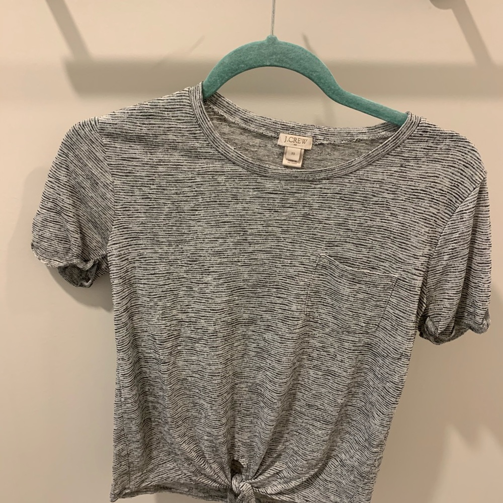 J Crew Striped Tie Waist Tee with Pocket